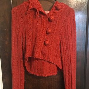 Hooded cropped button front sweater